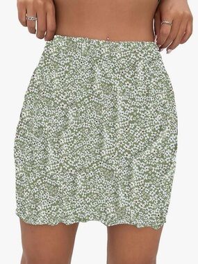 Mint Green Ditsy Floral Mini Skirt- XS